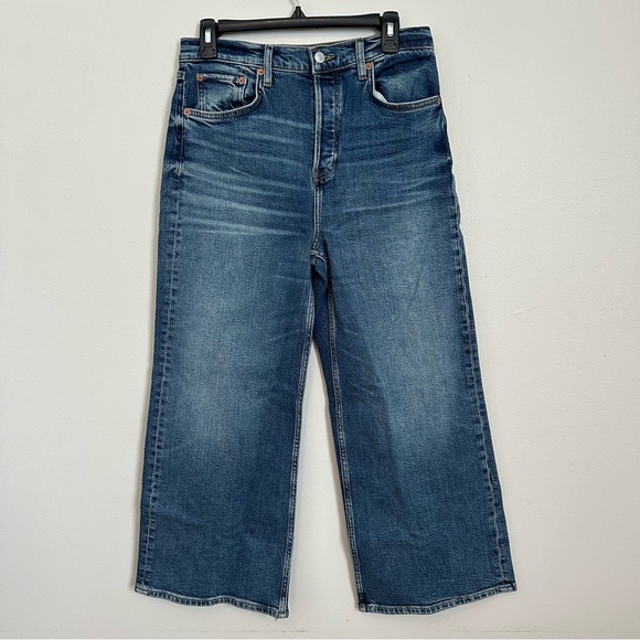 Evereve RE/DONE High Rise Wide Leg Crop Jeans 29 Crafted Indigo NWT - Picture 3 of 9
